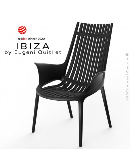 Fauteuil lounge design IBIZA, structure, assise et accoudoirs coque plastique couleur noir.