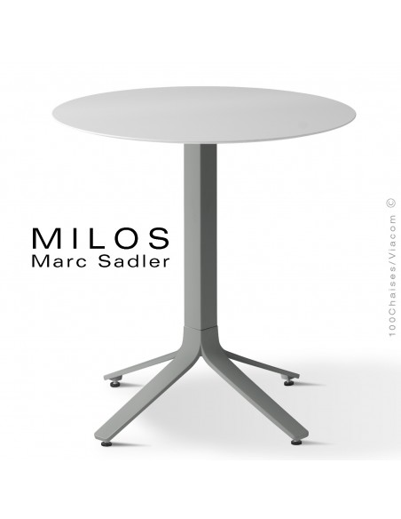 Table MILOS, plateau HPL 60 fullcolor, pied aluminium gris poussière opaque.
