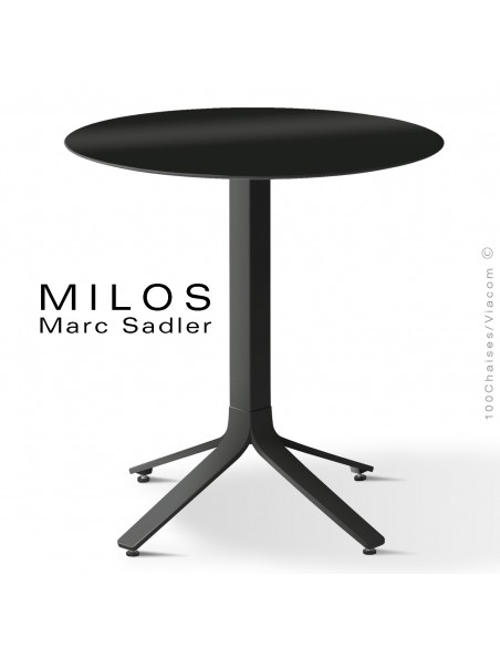 Table MILOS, plateau HPL 60 noir, pied aluminium noir foncé.