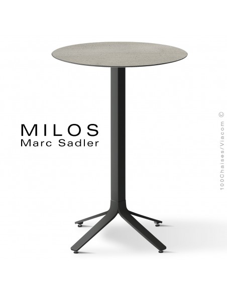 Table mange debout MILOS, plateau HPL 60 ciment, pied aluminium peint noir.