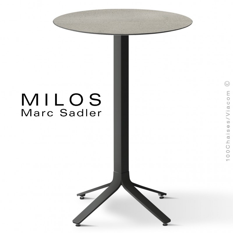 Table mange debout MILOS, plateau HPL 60 ciment, pied aluminium peint noir.