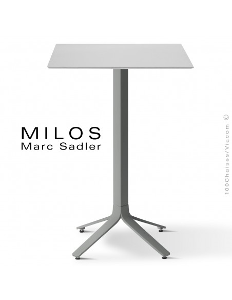 Table mange debout MILOS, plateau HPL 60x60 fullcolor, pied aluminium peint gris.