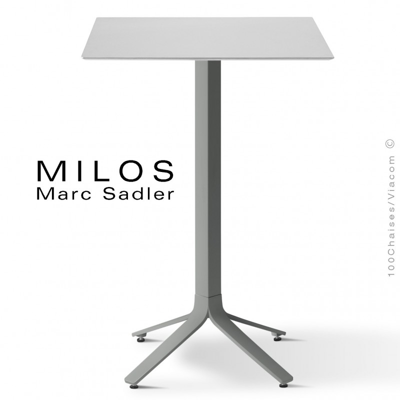 Table mange debout MILOS, plateau HPL 60x60 fullcolor, pied aluminium peint gris.