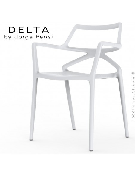 Fauteuil design DELTA, structure, assise et accoudoirs plastique couleur blanche.