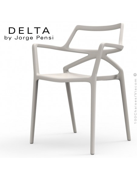Fauteuil design DELTA, structure, assise et accoudoirs plastique couleur écru.
