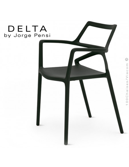 Fauteuil design DELTA, structure, assise et accoudoirs plastique couleur noir.