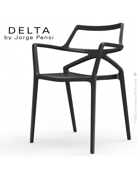 Fauteuil design DELTA, structure, assise et accoudoirs plastique couleur noir.