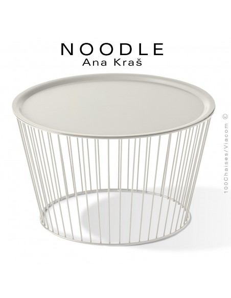 Table basse NOODLE, pied blanc pur, plateau blanc pur en acier peint.