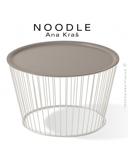 Table basse NOODLE, pied blanc pur, plateau Gris tourterelle en acier peint.