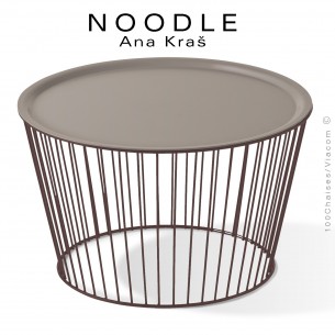 Table basse NOODLE, pied brun, plateau gris tourterelle en acier peint.