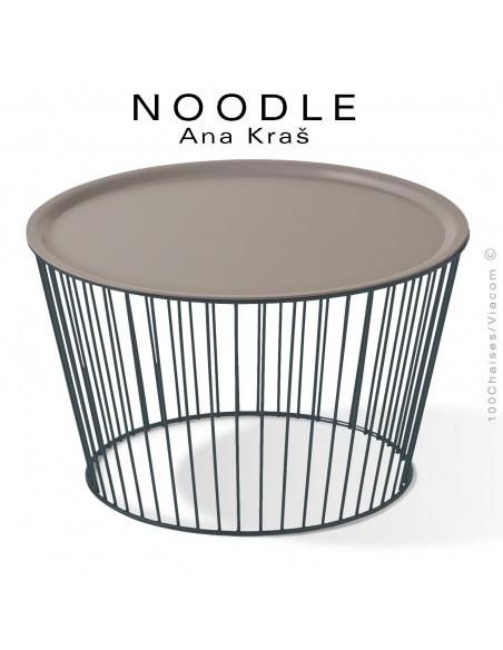 Table basse NOODLE, pied gris anthracite, plateau gris tourterelle en acier peint.