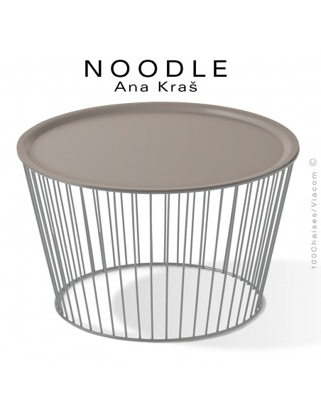 Table basse NOODLE, pied gris poussière, plateau gris tourterelle en acier peint.