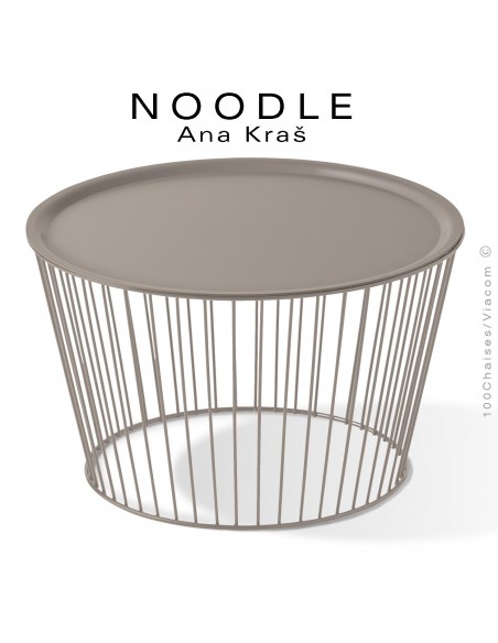 Table basse NOODLE, pied gris tourterelle, plateau gris tourterelle en acier peint.