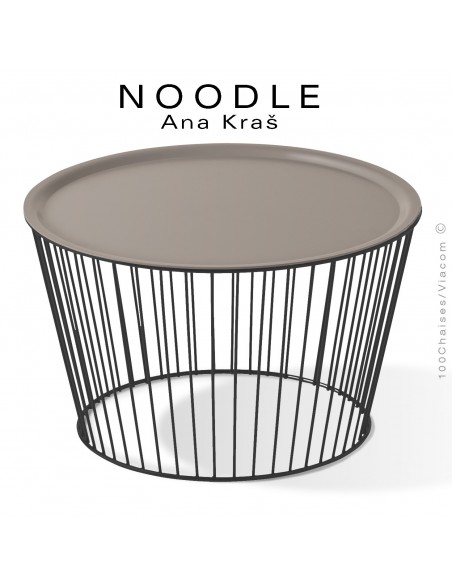 Table basse NOODLE, pied noir, plateau gris tourterelle en acier peint.