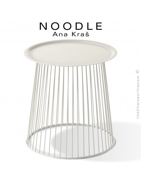 Table basse NOODLE, pied blanc pur et plateau blanc pur en acier peint.