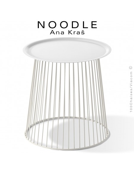 Table basse NOODLE, pied blanc pur et plateau blanc signalisation en acier peint.