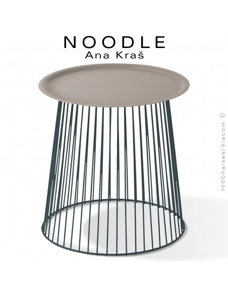 Table basse NOODLE, pied gris anthracite et plateau gris tourterelle en acier peint.