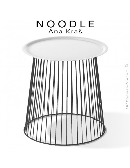 Table basse NOODLE, pied noir et plateau blanc signalisation en acier peint.