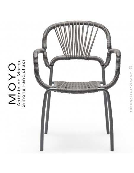 Fauteuil MOYO, structure acier peint satin anthracite, assise tressée.