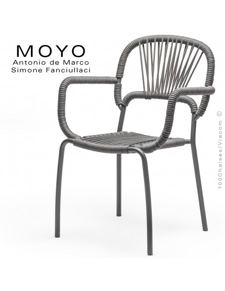 Fauteuil MOYO, structure acier peint satin anthracite, assise tressée.