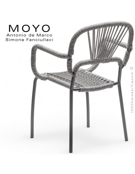Fauteuil MOYO, structure acier peint satin anthracite, assise tressée.