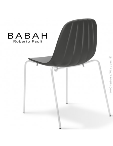 Chaise BABAH,structure 4 pieds peint blanc, assise plastique grey+anthracite.