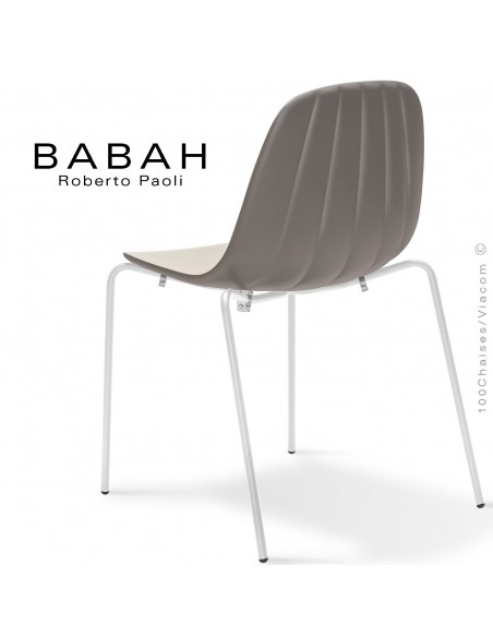 Chaise BABAH,structure 4 pieds peint blanc, assise plastique mud+sand.