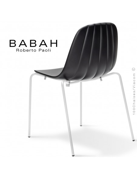 Chaise BABAH,structure 4 pieds peint blanc, assise plastique black.