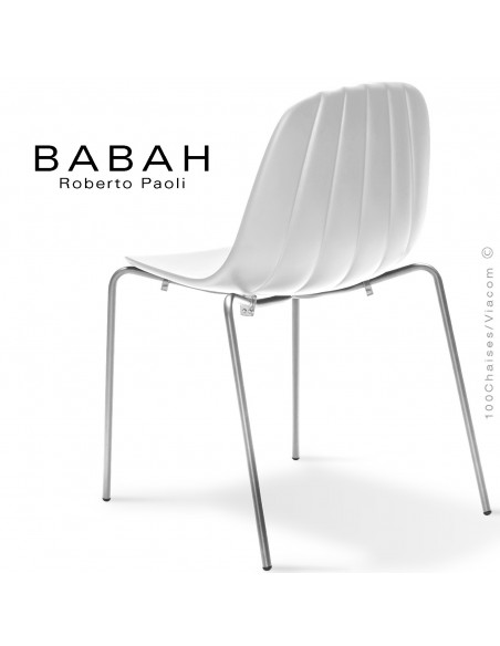 Chaise BABAH,structure 4 pieds peint chrome, assise plastique white.