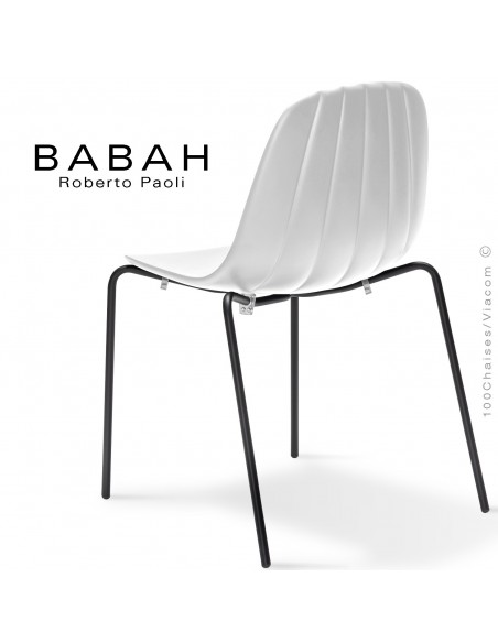 Chaise BABAH,structure 4 pieds peint noir, assise plastique white.