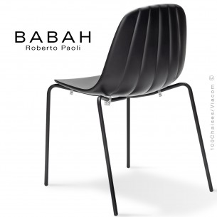 Chaise BABAH,structure 4 pieds peint noir, assise plastique black.