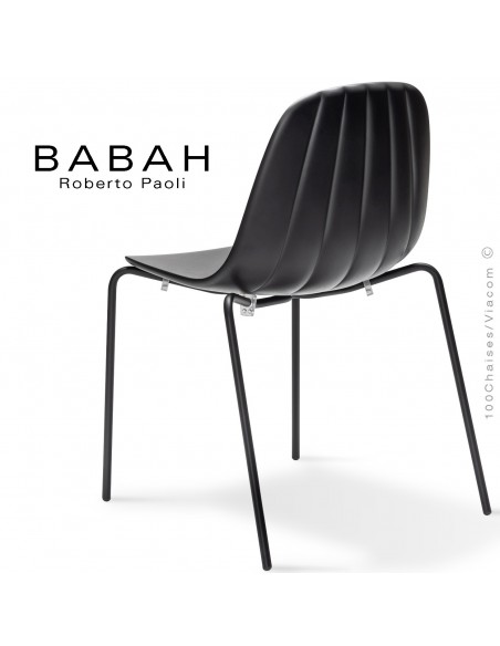 Chaise BABAH,structure 4 pieds peint noir, assise plastique black.
