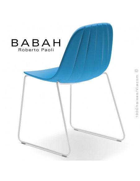 Chaise luge BABAH, structure luge blanc, assise plastique blue sky.