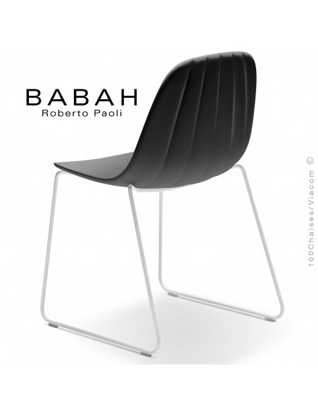 Chaise luge BABAH, structure luge blanc, assise plastique black.