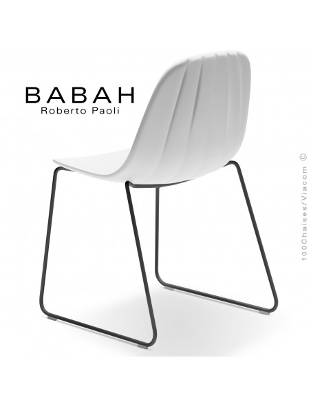 Chaise luge BABAH, structure luge noir, assise plastique white.