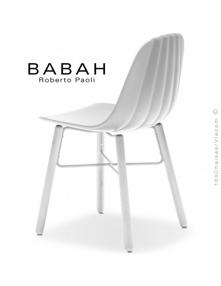 Chaise BABAH, pieds bois blanc, structure peint blanc, assise plastique blanc.