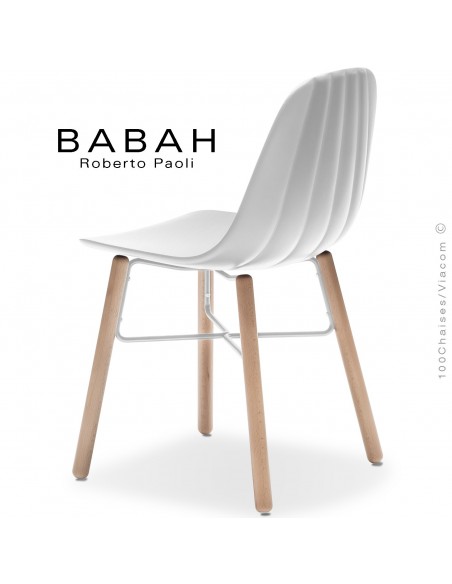 Chaise BABAH, pieds bois hêtre, structure peint blanc, assise plastique blanc.