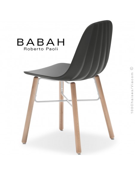 Chaise BABAH, pieds bois hêtre, structure peint blanc, assise plastique gris+anthracite.