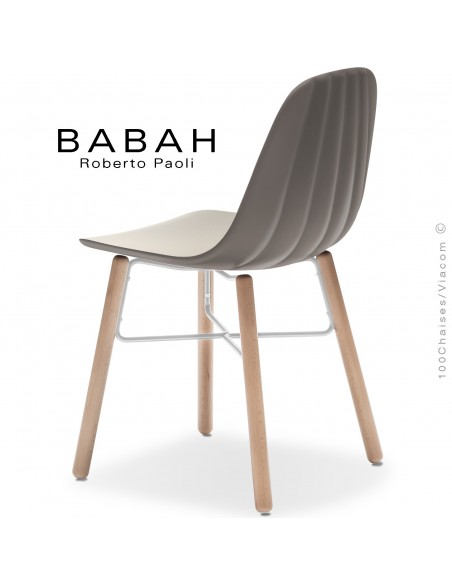 Chaise BABAH, pieds bois hêtre, structure peint blanc, assise plastique mud+sand.