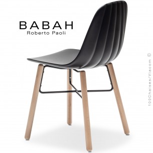 Chaise BABAH, pieds bois hêtre, structure peint noir, assise plastique noir.