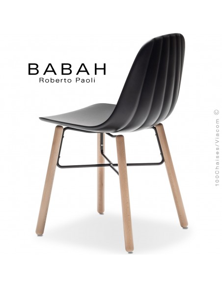 Chaise BABAH, pieds bois hêtre, structure peint noir, assise plastique noir.