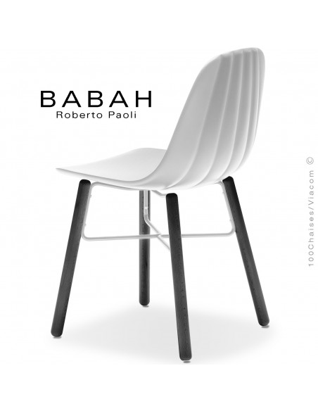 Chaise BABAH, pieds bois noir, structure peint blanc, assise plastique blanc.