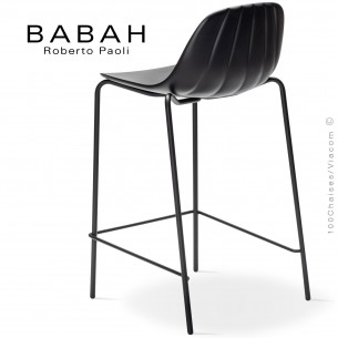 Tabouret de cuisine BABAH 65, pieds acier noir, assise plastique noir.