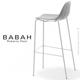 Tabouret de bar BABAH 80, pieds acier blanc, assise plastique blanc.