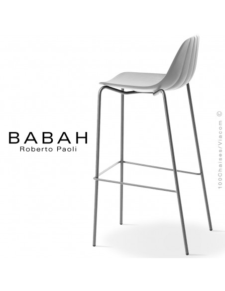 Tabouret de bar BABAH 80, pieds acier chrome, assise plastique blanc.