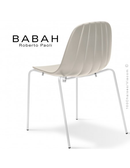 Chaise BABAH,structure 4 pieds peint blanc, assise plastique cream.