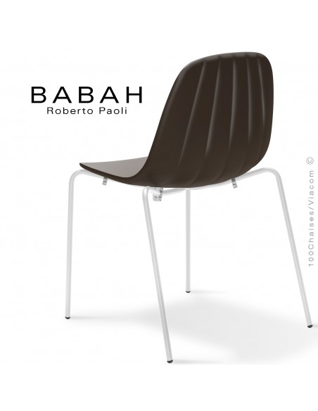 Chaise BABAH,structure 4 pieds peint blanc, assise plastique MuMo.