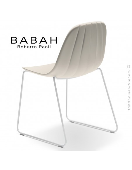 Chaise luge BABAH, structure luge blanc, assise plastique cream.
