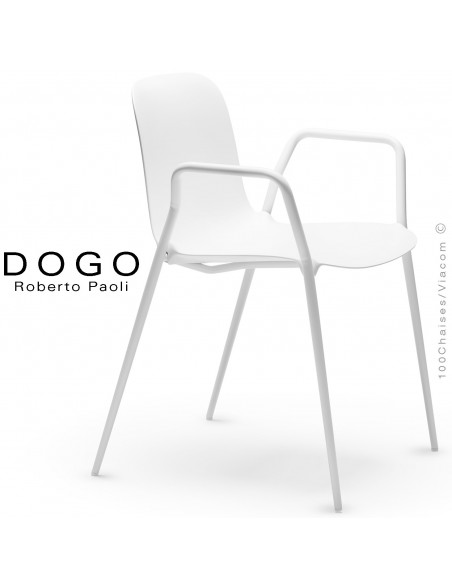Fauteuil DOGO, structure peint blanc, assise plastique blanc.