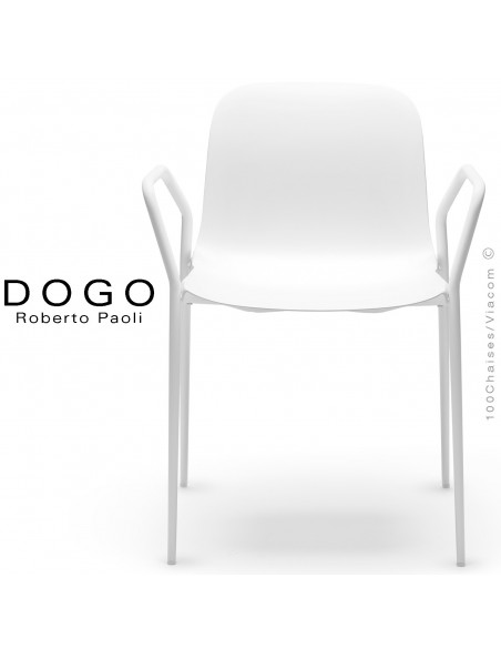 Fauteuil DOGO, structure peint blanc, assise plastique blanc.